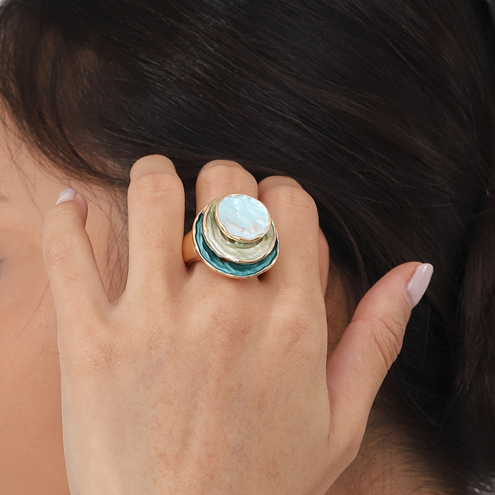 Boho three-layer enamel ring