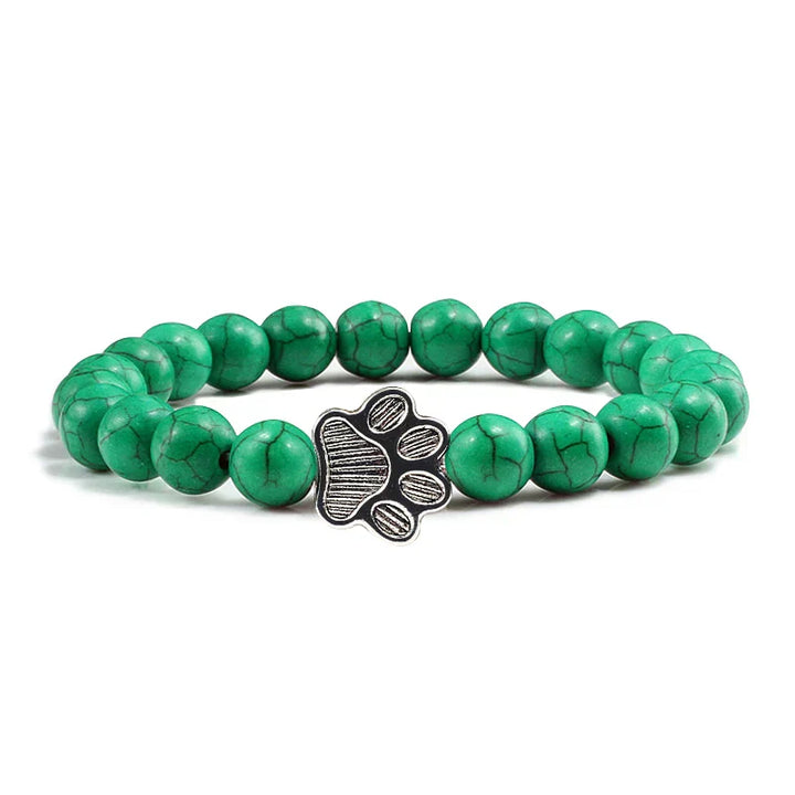 Natural Stone Bracelet with Paw Pendant – Elastic Beaded Bracelet for Men & Women