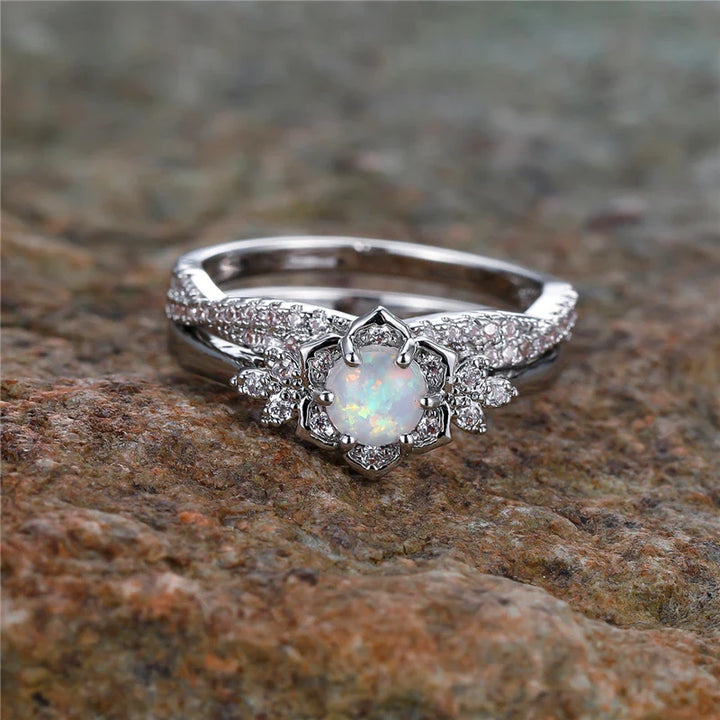 White Opal Bright Silvered Ring