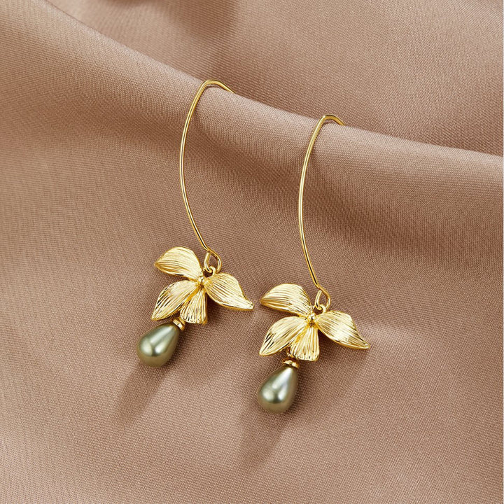 Jade Drop and Flower Earrings