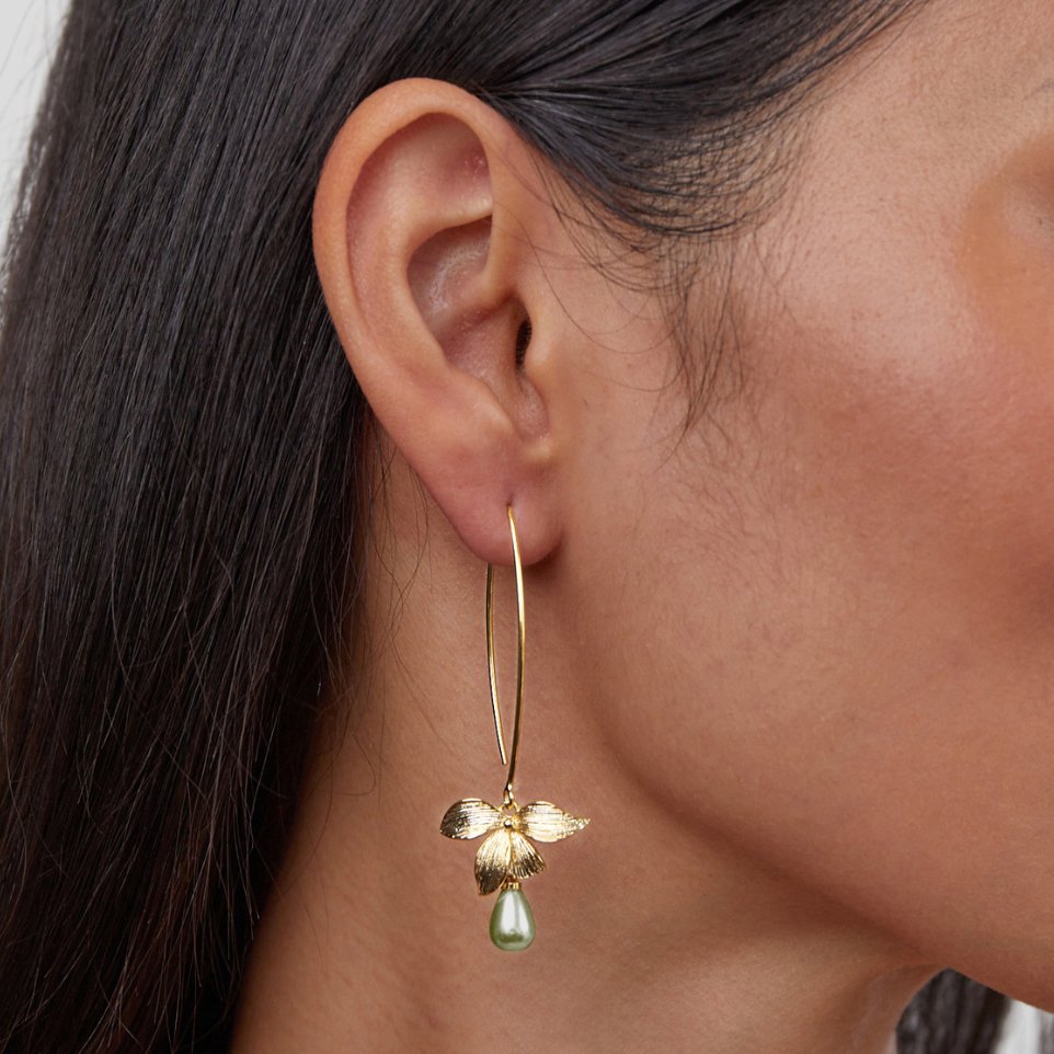 Jade Drop and Flower Earrings